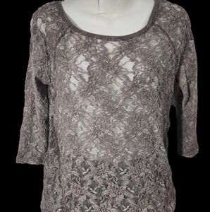 DKNY Gray Lace Tunic Top/Blouse